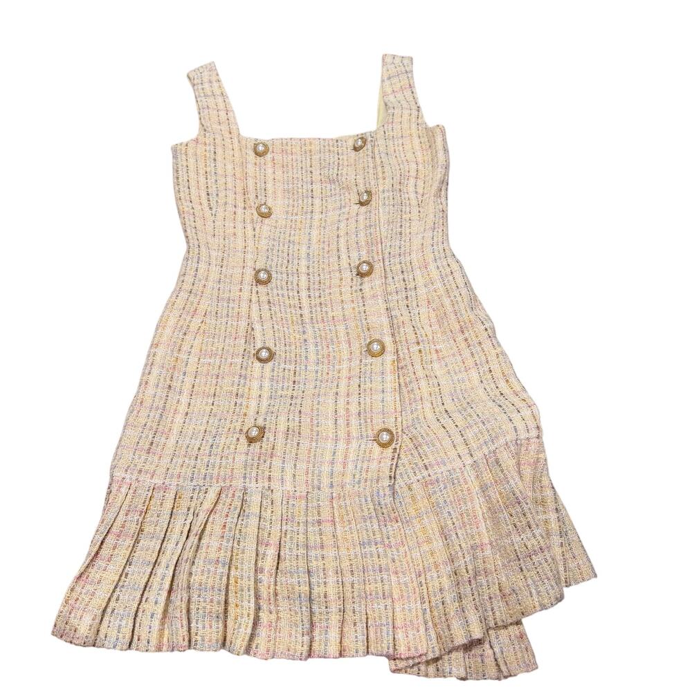 Vintage A.B.S Collection Tweed Light Yellow Pleated Dress Size 4